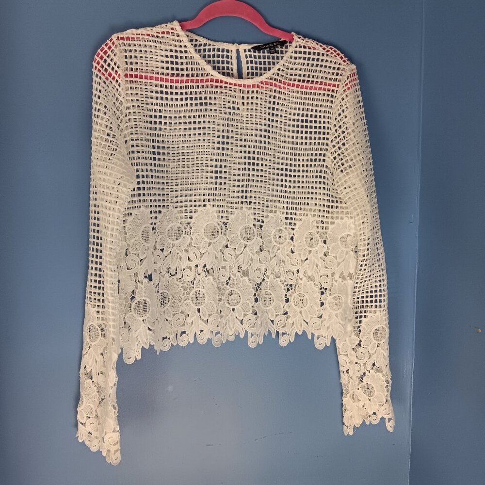 Strut & Bolt Women's Lace Boho Cottagecore Ivory Top Size M